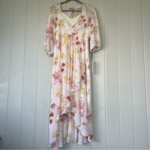 NWT Calvin Klein Puff Sleeve V-Neck Floral Ruffle Overlap Dress SIZE 10